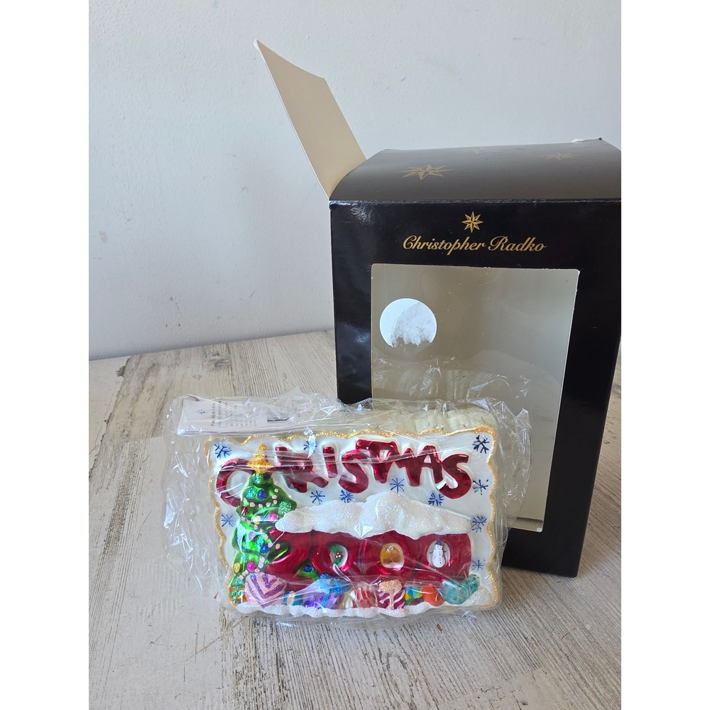 Vintage radko postmark 2000 card Xmas glass glitter ornament new Xmas tree